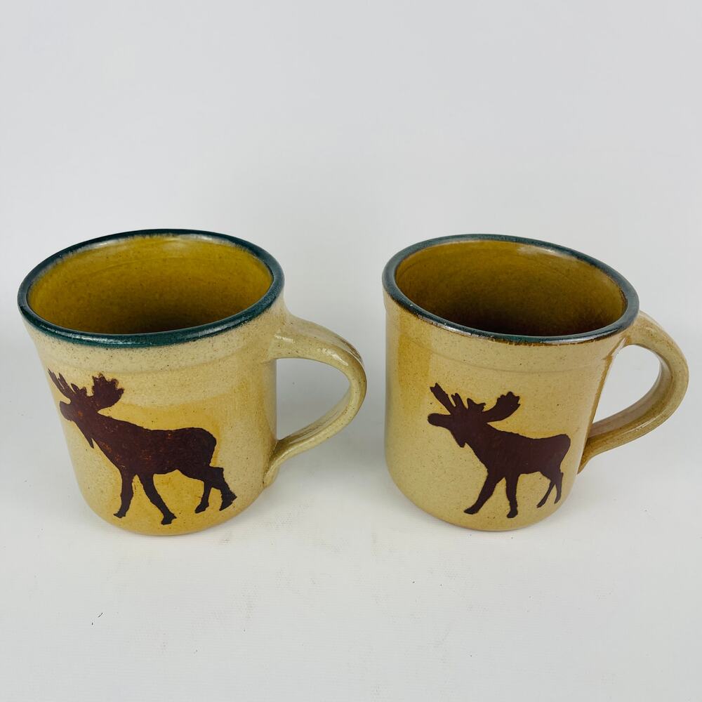 Monroe Salt Works Maine Moose Mugs Set of 2 Rustic Cabin